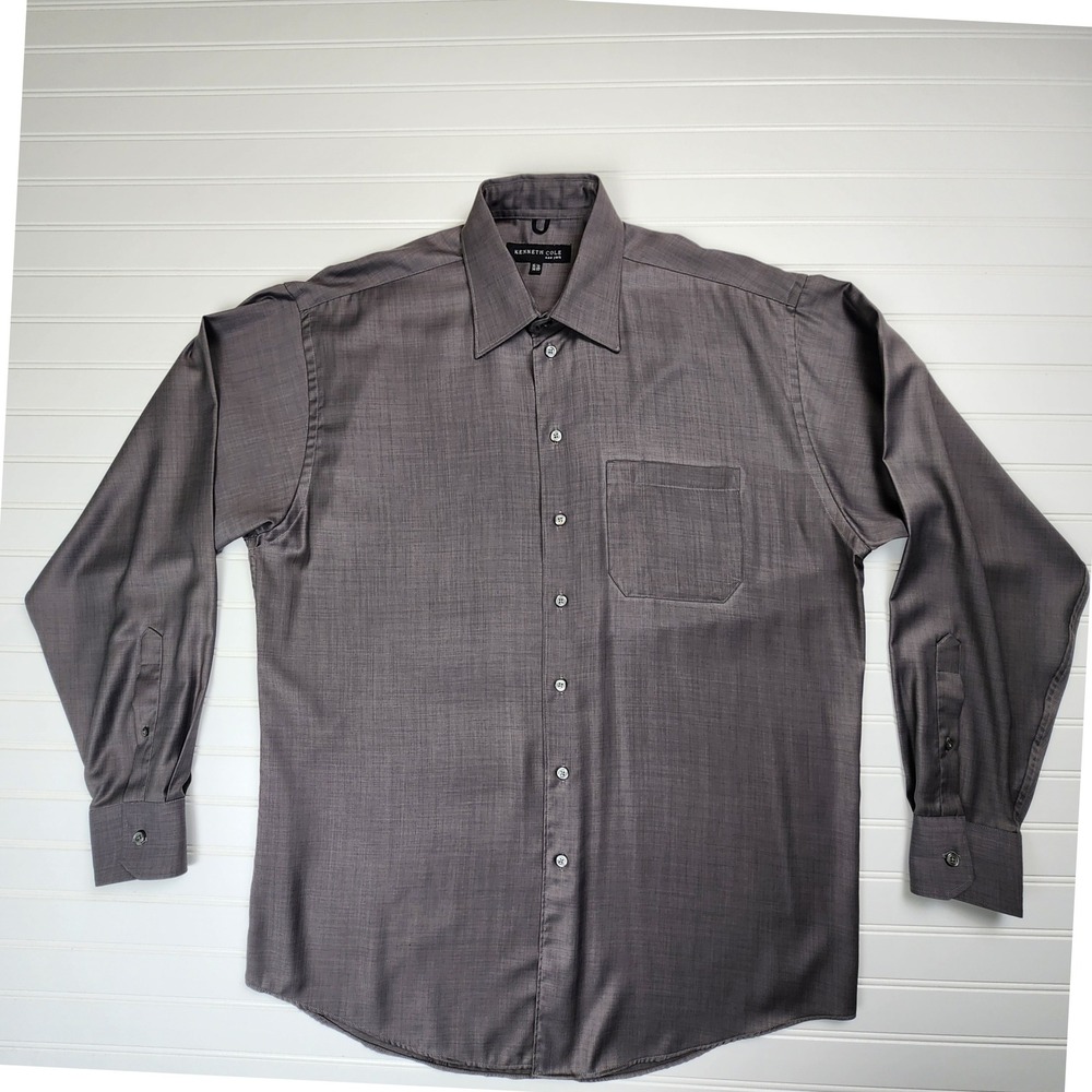 Kenneth Cole New York Men's Dress Shirt Gray Long Sleeve‎ Size 16 1/2 36/37